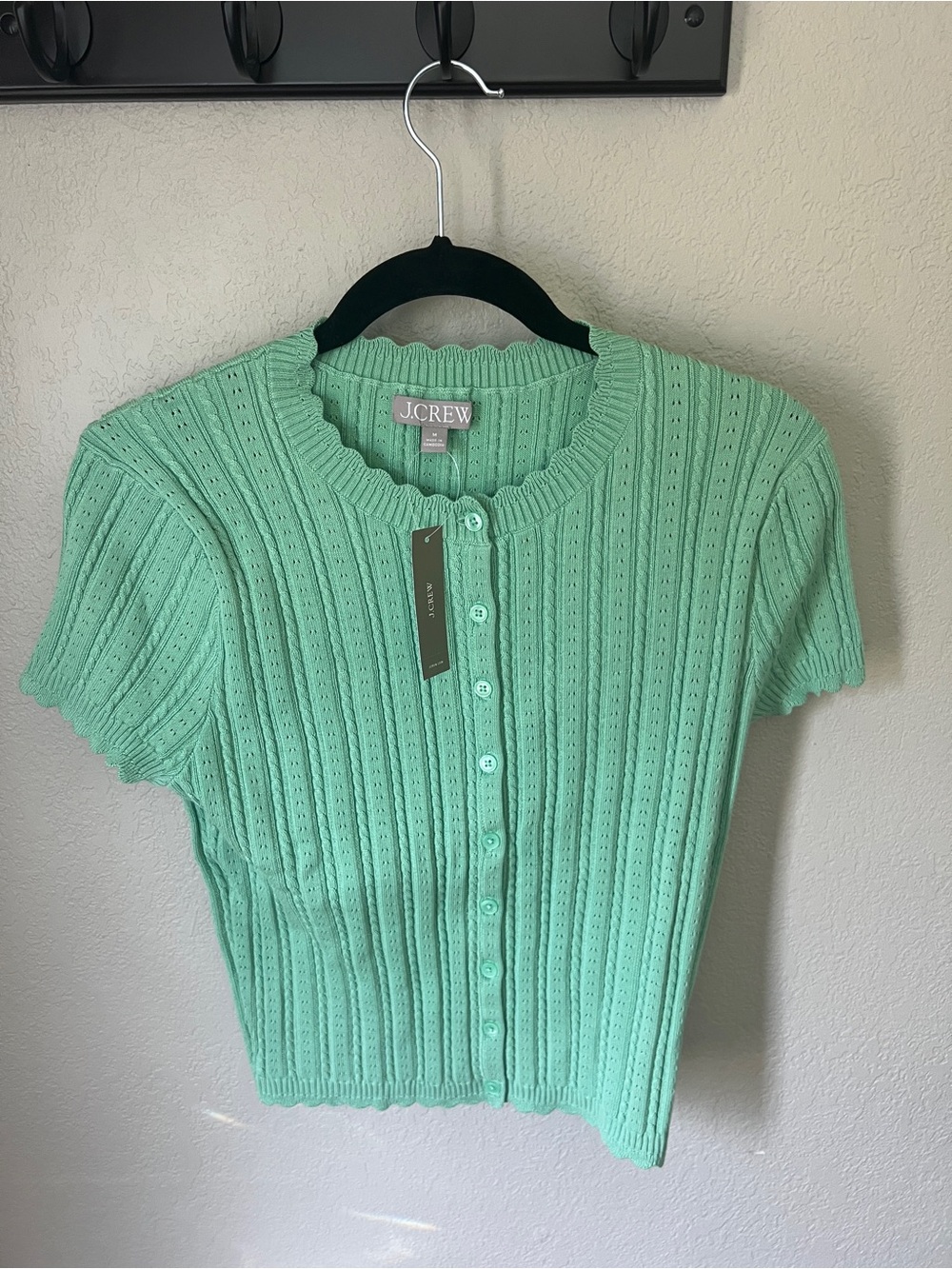 J. Crew Mint Green Short-Sleeve Knit Button Cardigan